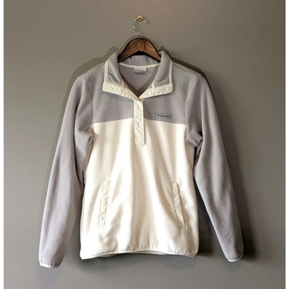 Columbia Womens Small Benton Springs Fleece Pullover Jacket Grey Cream Half Snap